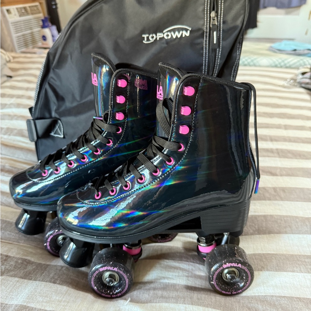 Black holographic Impala roller skates + bag 🛼🖤